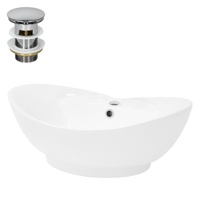Waschbecken inkl. Ablaufgarnitur Silber mit Überlauf 59x39,5x20,5 cm Weiß aus Keramik LuxeBath Waschbecken inkl. Ablaufgarnitur Silber mit Überlauf 59x39,5x20,5 cm Weiß aus Keramik LuxeBath