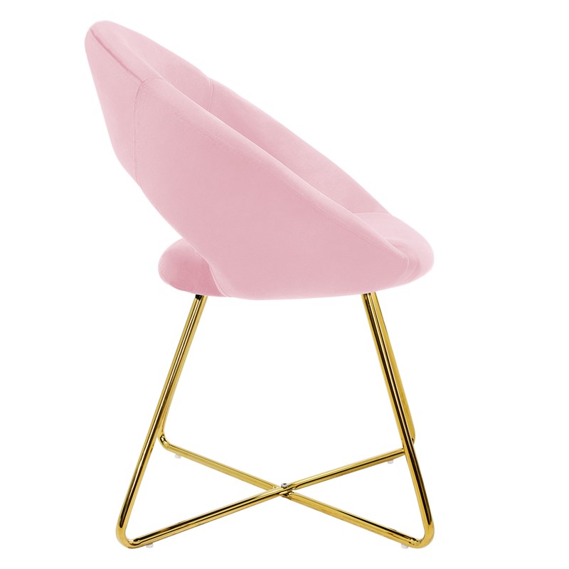 Esszimmerstuhl mit runder offener Rückenlehne Rosa aus Samt mit goldenen Metallbeinen ML-Design