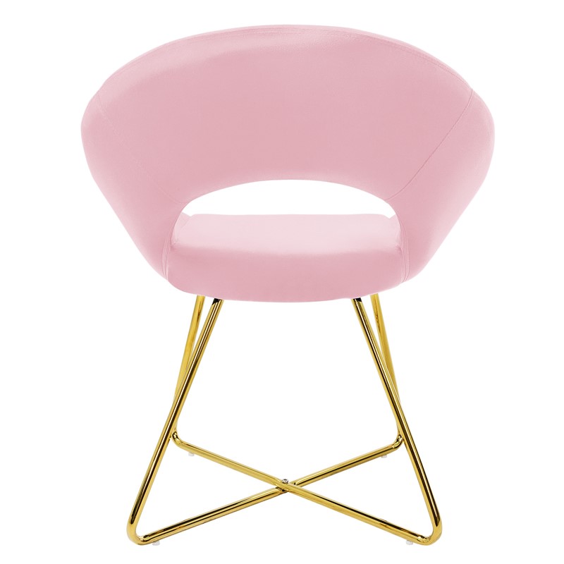Esszimmerstuhl mit runder offener Rückenlehne Rosa aus Samt mit goldenen Metallbeinen ML-Design