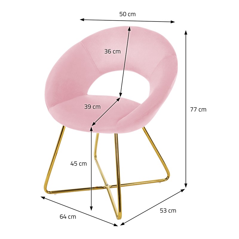 Esszimmerstuhl mit runder offener Rückenlehne Rosa aus Samt mit goldenen Metallbeinen ML-Design