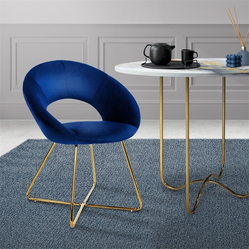 Esszimmerstuhl mit runder offener Rückenlehne Blau aus Samt mit goldenen Metallbeinen ML-Design Esszimmerstuhl mit runder offener Rückenlehne Blau aus Samt mit goldenen Metallbeinen ML-Design