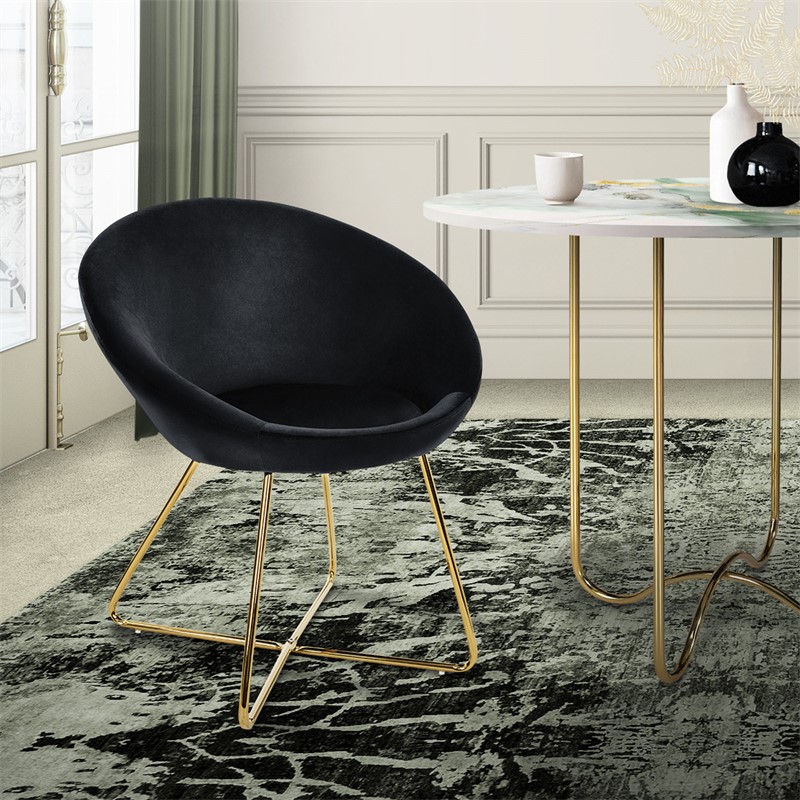 Esszimmerstuhl mit runder Rückenlehne Schwarz aus Samt mit goldenen Metallbeinen ML-Design Esszimmerstuhl mit runder Rückenlehne Schwarz aus Samt mit goldenen Metallbeinen ML-Design