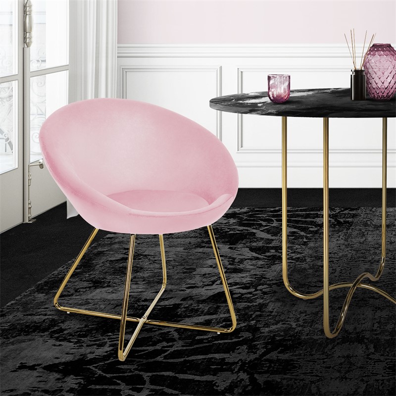 Esszimmerstuhl mit runder Rückenlehne Rosa aus Samt mit goldenen Metallbeinen ML-Design Esszimmerstuhl mit runder Rückenlehne Rosa aus Samt mit goldenen Metallbeinen ML-Design