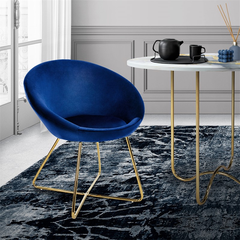 Esszimmerstuhl mit runder Rückenlehne Blau aus Samt mit goldenen Metallbeinen ML-Design Esszimmerstuhl mit runder Rückenlehne Blau aus Samt mit goldenen Metallbeinen ML-Design