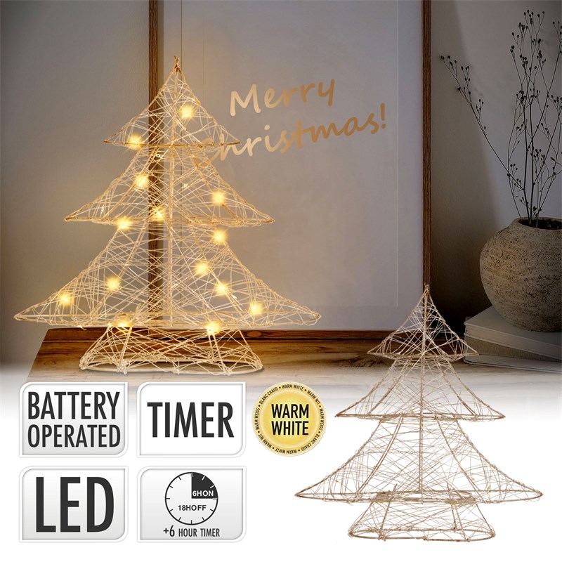 Deko Weihnachtsbaum 30 cm hoch Gold aus Metall mit warmweißen LEDs Deko Weihnachtsbaum 30 cm hoch Gold aus Metall mit warmweißen LEDs
