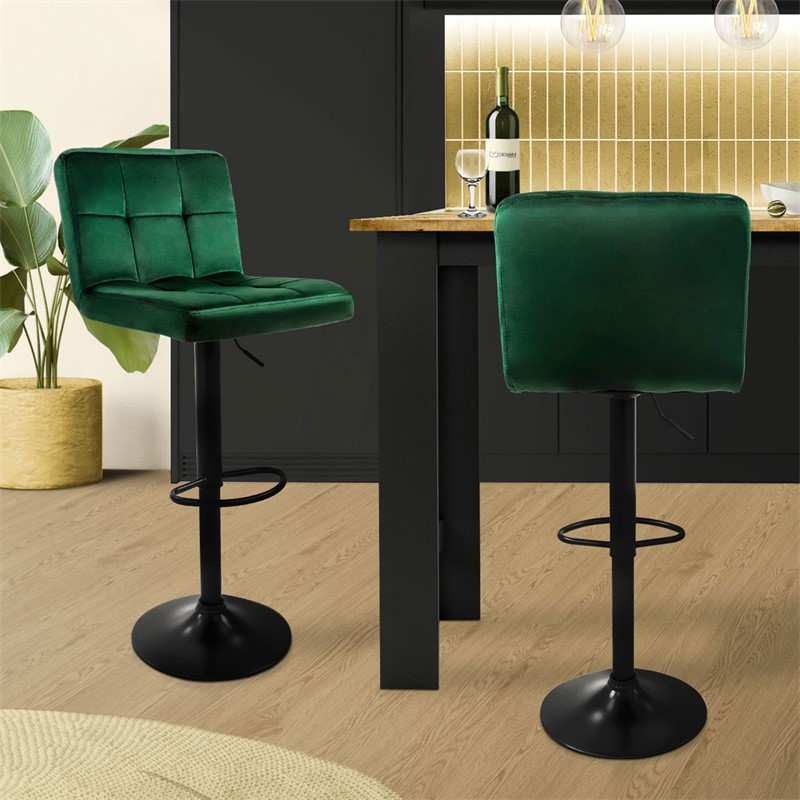 Barhocker 2er Set Grün Samtbezug mit Rückenlehne und Fußstütze höhenverstellbar 63-83cm ML-Design Barhocker 2er Set Grün Samtbezug mit Rückenlehne und Fußstütze höhenverstellbar 63-83cm ML-Design