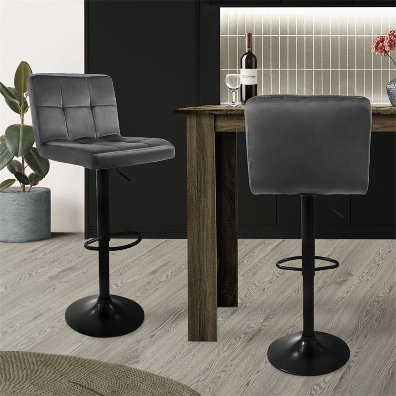Barhocker 2er Set Grau Samtbezug mit Rückenlehne und Fußstütze höhenverstellbar 63-83cm ML-Design Barhocker 2er Set Grau Samtbezug mit Rückenlehne und Fußstütze höhenverstellbar 63-83cm ML-Design