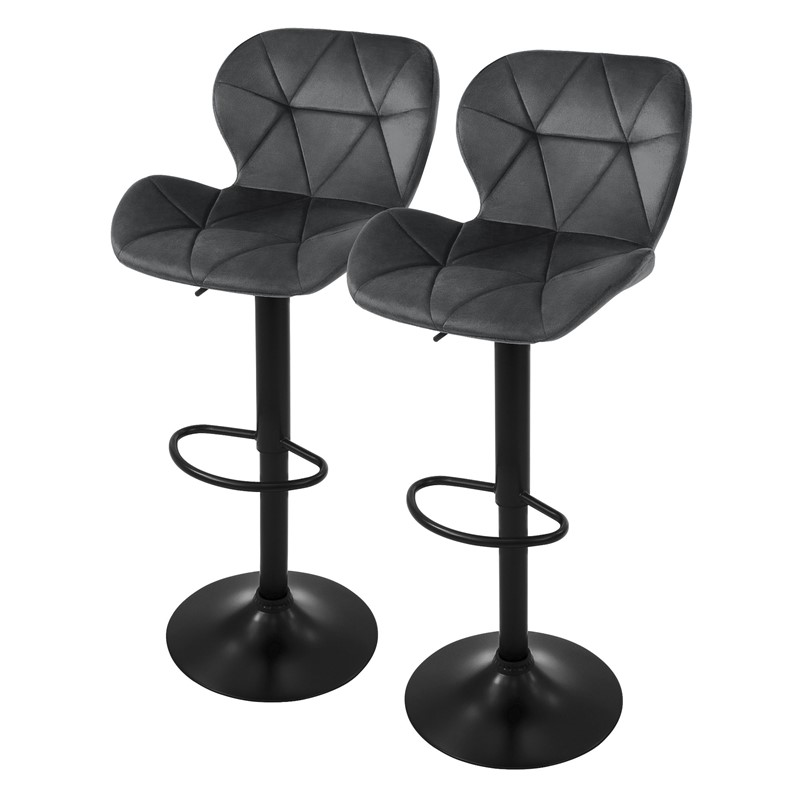 Barhocker 2er Set Grau Samtbezug mit Rückenlehne und Fußstütze höhenverstellbar 59-79cm ML-Design Barhocker 2er Set Grau Samtbezug mit Rückenlehne und Fußstütze höhenverstellbar 59-79cm ML-Design