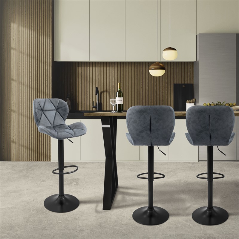Barhocker 2er Set Anthrazit Kunstlederbezug mit Rückenlehne und Fußstütze höhenverstellbar 59-79cm ML-Design