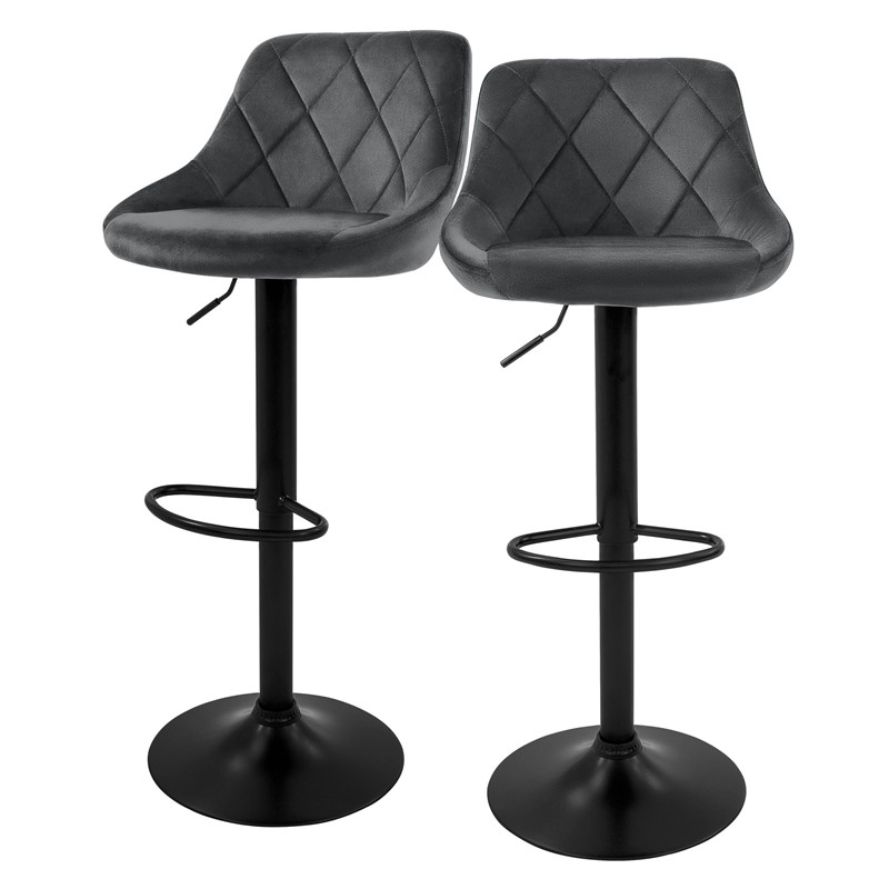 Barhocker 2er Set Grau Samtbezug mit Rückenlehne und Fußstütze höhenverstellbar 62-82cm ML-Design Barhocker 2er Set Grau Samtbezug mit Rückenlehne und Fußstütze höhenverstellbar 62-82cm ML-Design