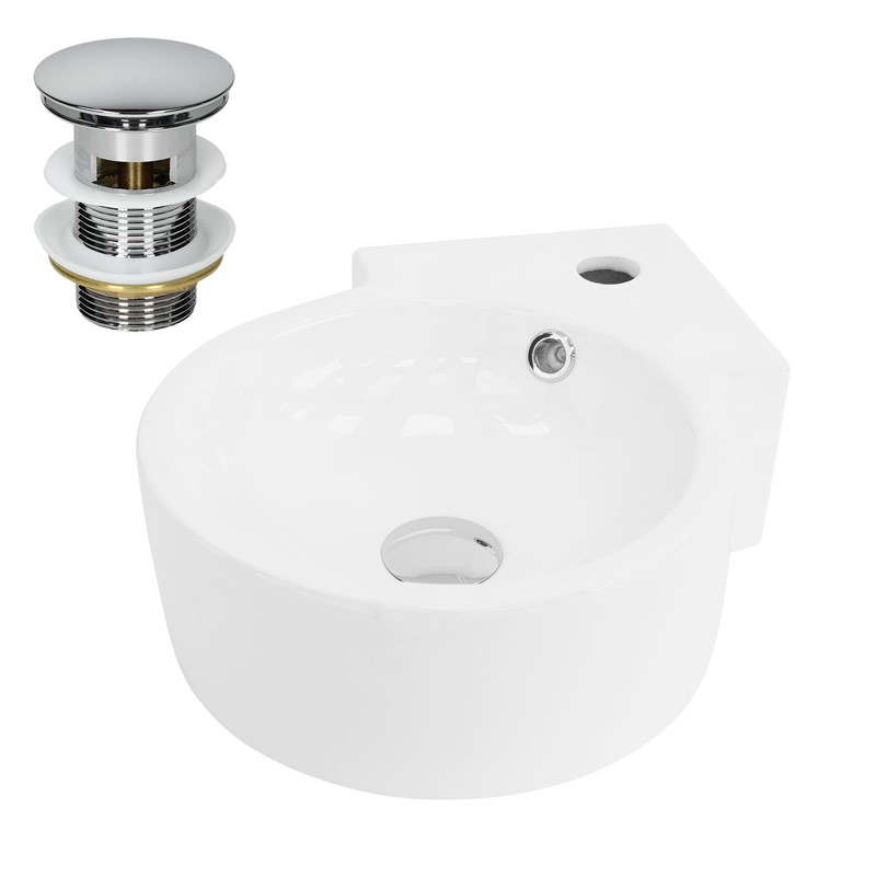 Waschbecken inkl. Ablaifgarnitur Silber mit Überlauf 45x36x13 cm Weiß aus Keramik LuxeBath Waschbecken inkl. Ablaifgarnitur Silber mit Überlauf 45x36x13 cm Weiß aus Keramik LuxeBath