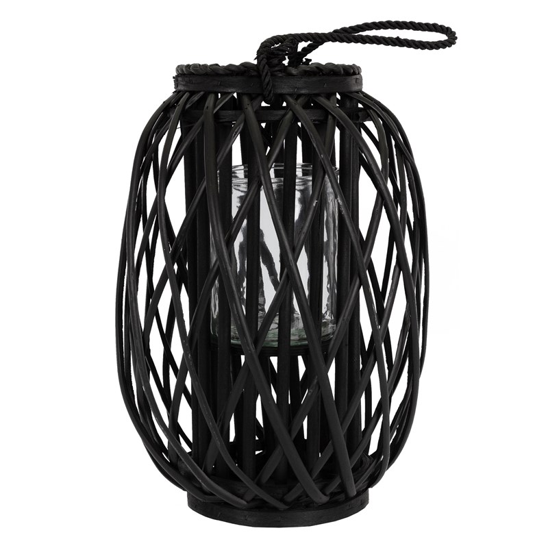 Riedlaterne mit Henkel 3er Set 40cm 50cm & 60cm Schwarz Gartenlaterne aus umweltfreundlichem Rattan