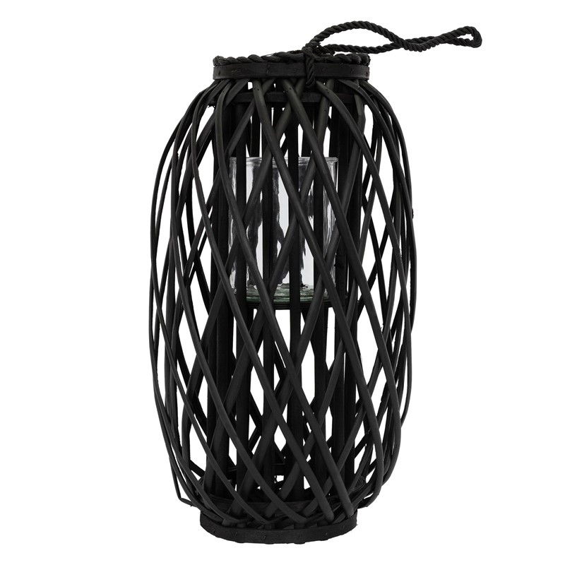 Riedlaterne mit Henkel 3er Set 40cm 50cm & 60cm Schwarz Gartenlaterne aus umweltfreundlichem Rattan
