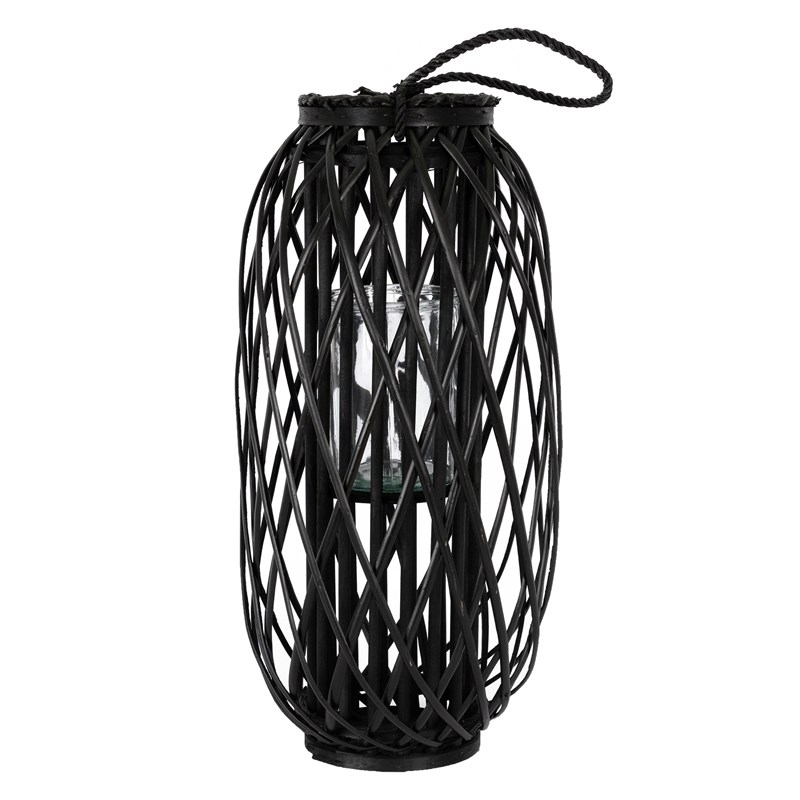 Riedlaterne mit Henkel 3er Set 40cm 50cm & 60cm Schwarz Gartenlaterne aus umweltfreundlichem Rattan