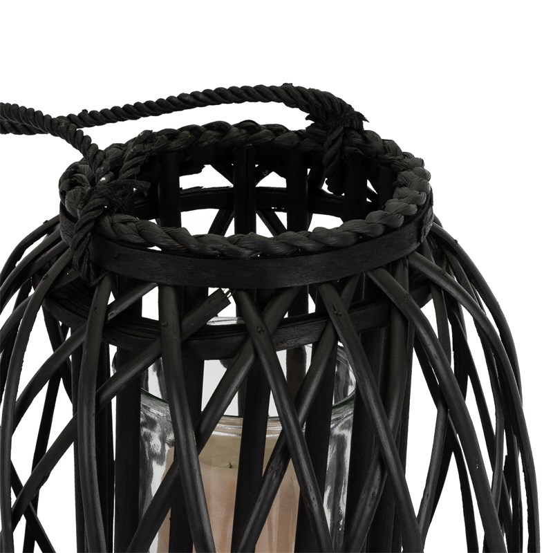 Riedlaterne mit Henkel 3er Set 40cm 50cm & 60cm Schwarz Gartenlaterne aus umweltfreundlichem Rattan