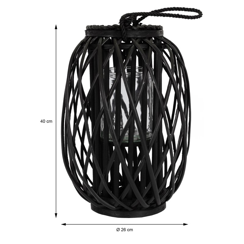 Riedlaterne mit Henkel 3er Set 40cm 50cm & 60cm Schwarz Gartenlaterne aus umweltfreundlichem Rattan