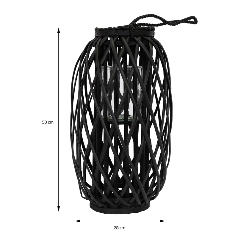 Riedlaterne mit Henkel 3er Set 40cm 50cm & 60cm Schwarz Gartenlaterne aus umweltfreundlichem Rattan