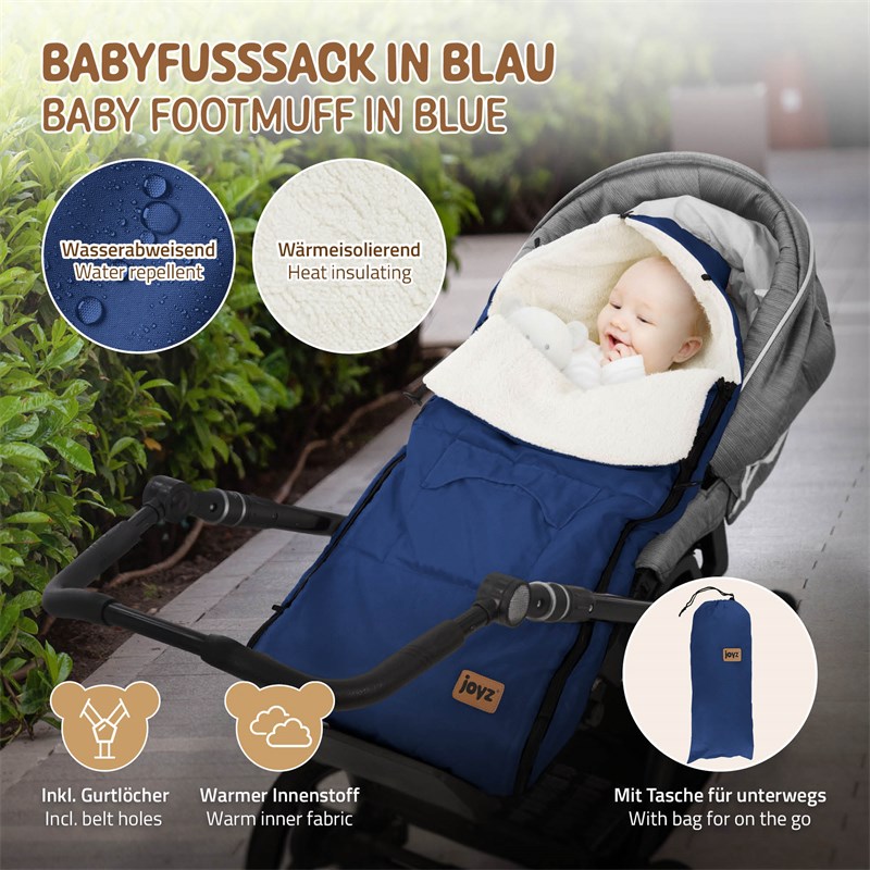 Babyfußsack 94x48x10 cm Blau aus Polyester Joyz
