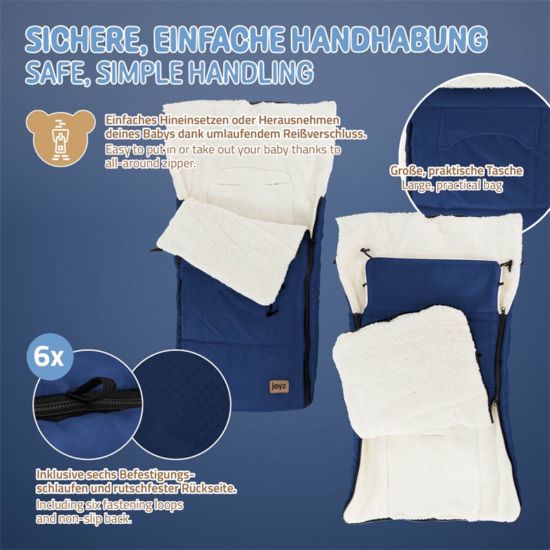Babyfußsack 94x48x10 cm Blau aus Polyester Joyz