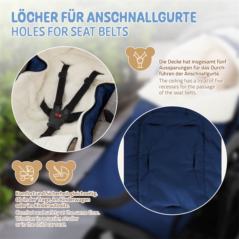 Babyfußsack 94x48x10 cm Blau aus Polyester Joyz