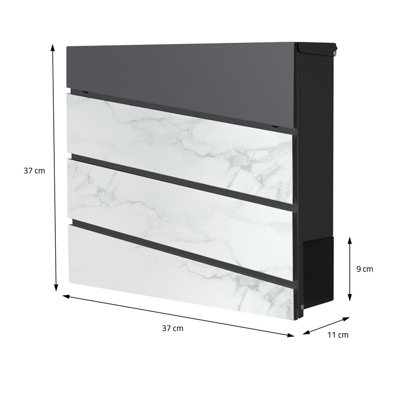 Standbriefkasten mit Zeitungsfach 37x37x11 cm Anthrazit/Weiß-Marmoroptik aus Stahl ML-Design, Modernes Diagonales Design, Standhöhe 120 cm Silber