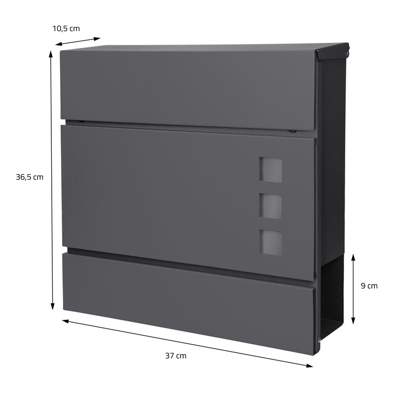 Standbriefkasten mit Zeitungsfach 37 cm Anthrazit inkl. Ständer 120 cm hoch Silber Briefkasten freistehend