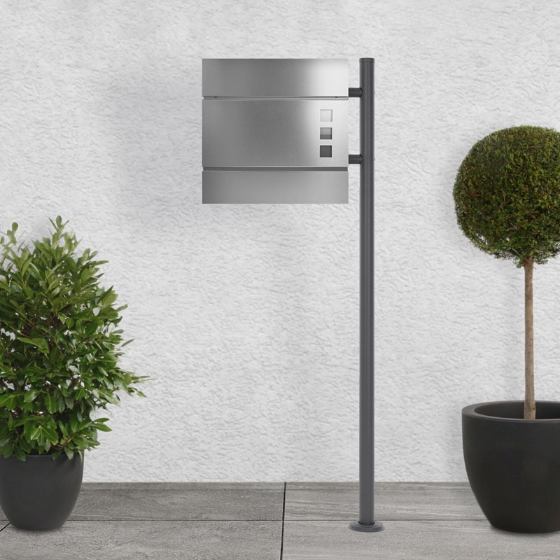 Standbriefkasten mit Zeitungsfach 37x36,5x10,5 cm Silber aus Stahl