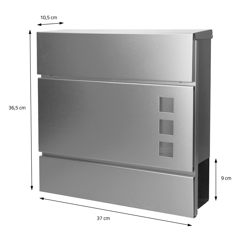 Standbriefkasten mit Zeitungsfach 37x36,5x10,5 cm Silber aus Stahl