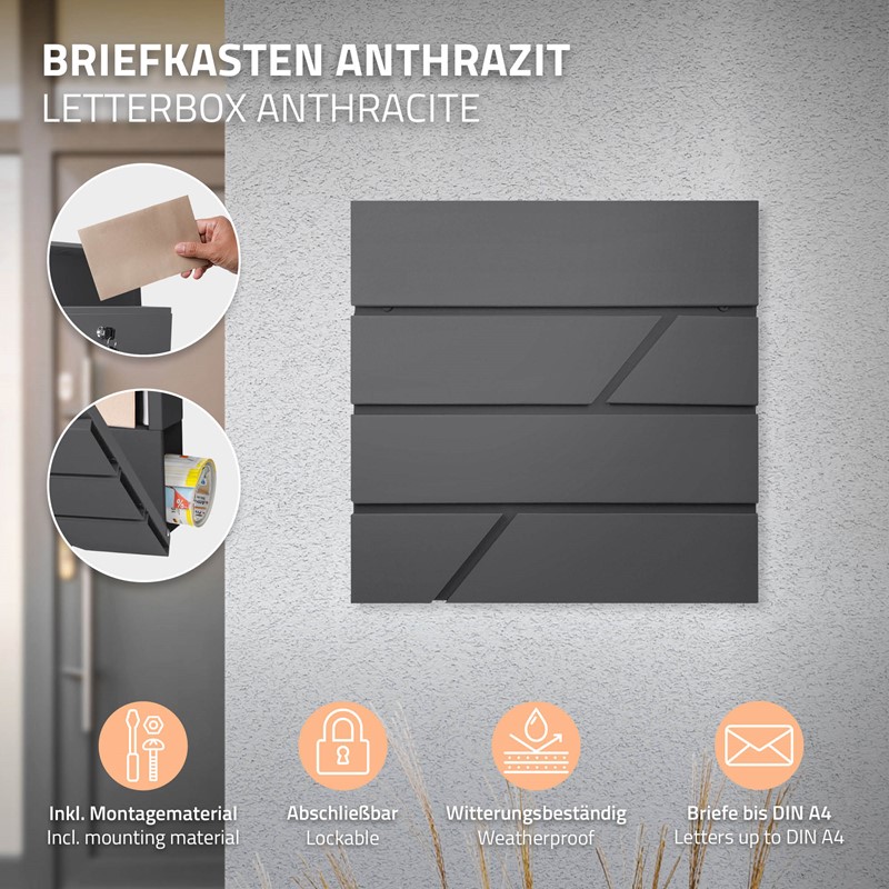 Standbriefkasten mit Zeitungsfach 37x37x11 cm Anthrazit inkl. Ständer H:120 cm ML-Design