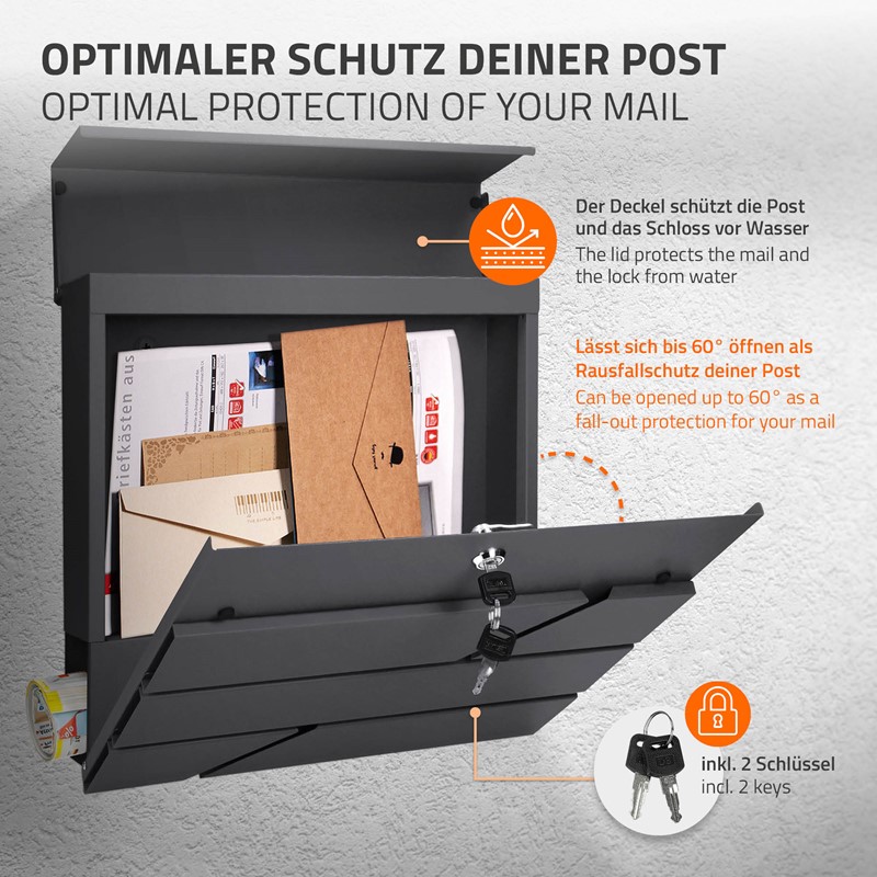 Standbriefkasten mit Zeitungsfach 37x37x11 cm Anthrazit inkl. Ständer H:120 cm ML-Design