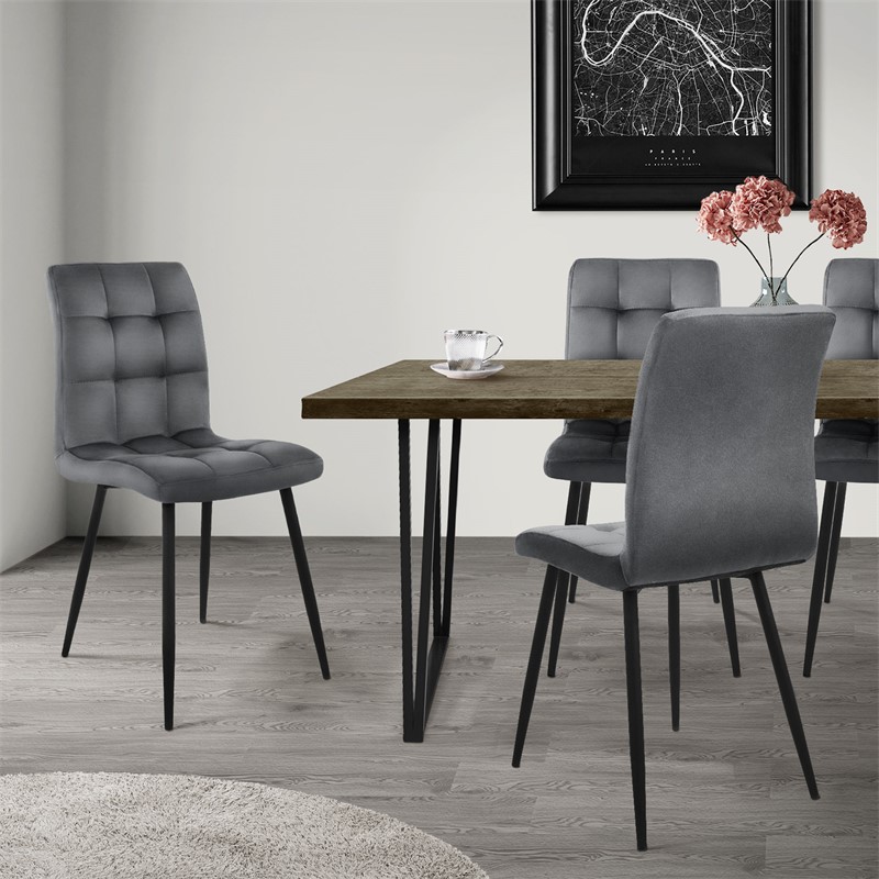 Esszimmerstuhl 4er Set Quadrat Steppung mit Rückenlehne Anthrazit Küchenstuhl mit Microfaser-Samtbezug ML-Design
