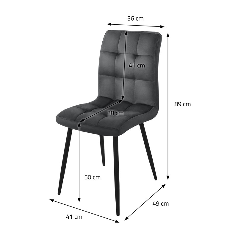 Esszimmerstuhl 4er Set Quadrat Steppung mit Rückenlehne Anthrazit Küchenstuhl mit Microfaser-Samtbezug ML-Design