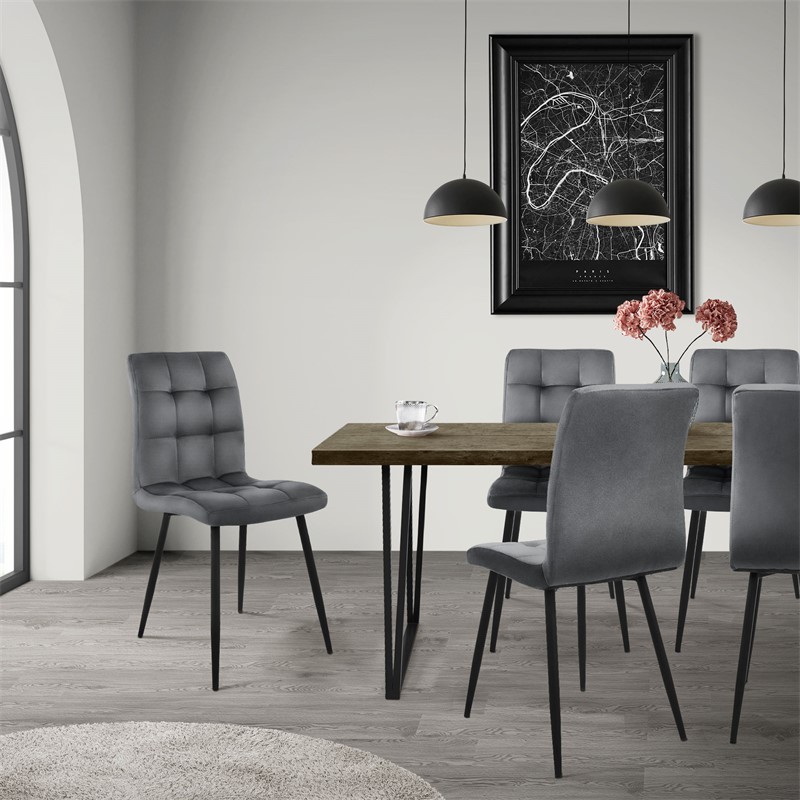 Esszimmerstuhl 4er Set Quadrat Steppung mit Rückenlehne Anthrazit Küchenstuhl mit Microfaser-Samtbezug ML-Design