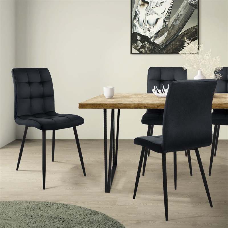 Esszimmerstuhl 4er Set Quadrat Steppung Schwarz Samtbezug mit Metallbeinen inkl. Montagematerial ML-Design Esszimmerstuhl 4er Set Quadrat Steppung Schwarz Samtbezug mit Metallbeinen inkl. Montagematerial ML-Design