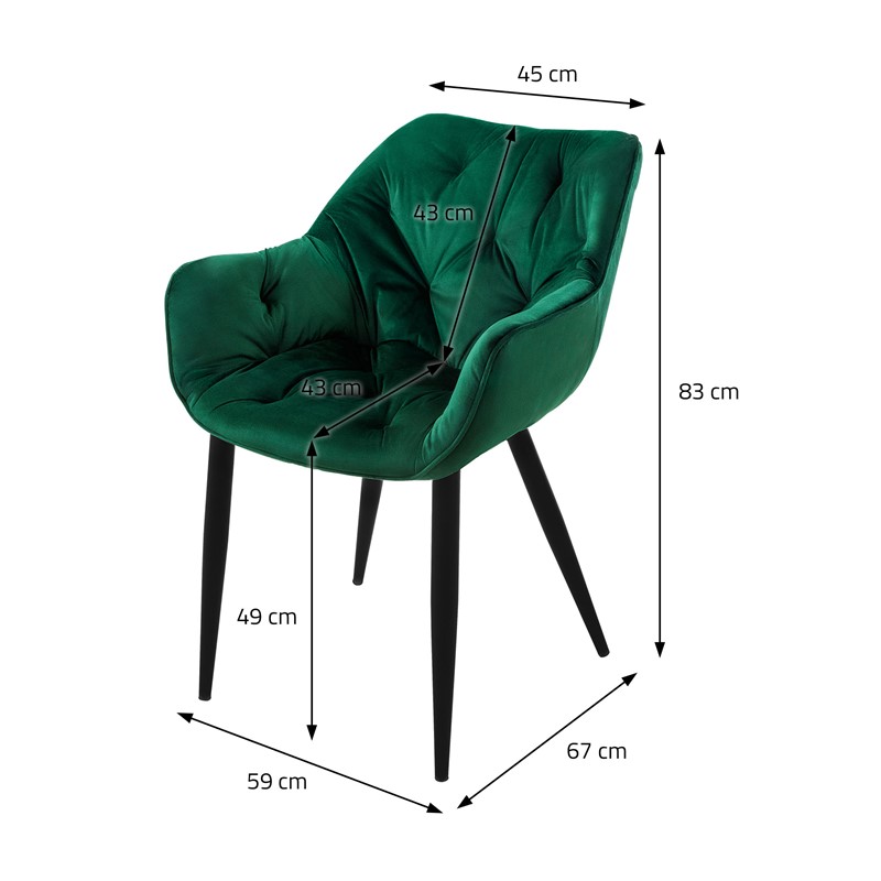 Esszimmerstuhl 2er Set Große Rauten Steppung mit Rücken- und Armlehnen Dunkelgrün Küchenstuhl mit Microfaser-Samtbezug ML-Design