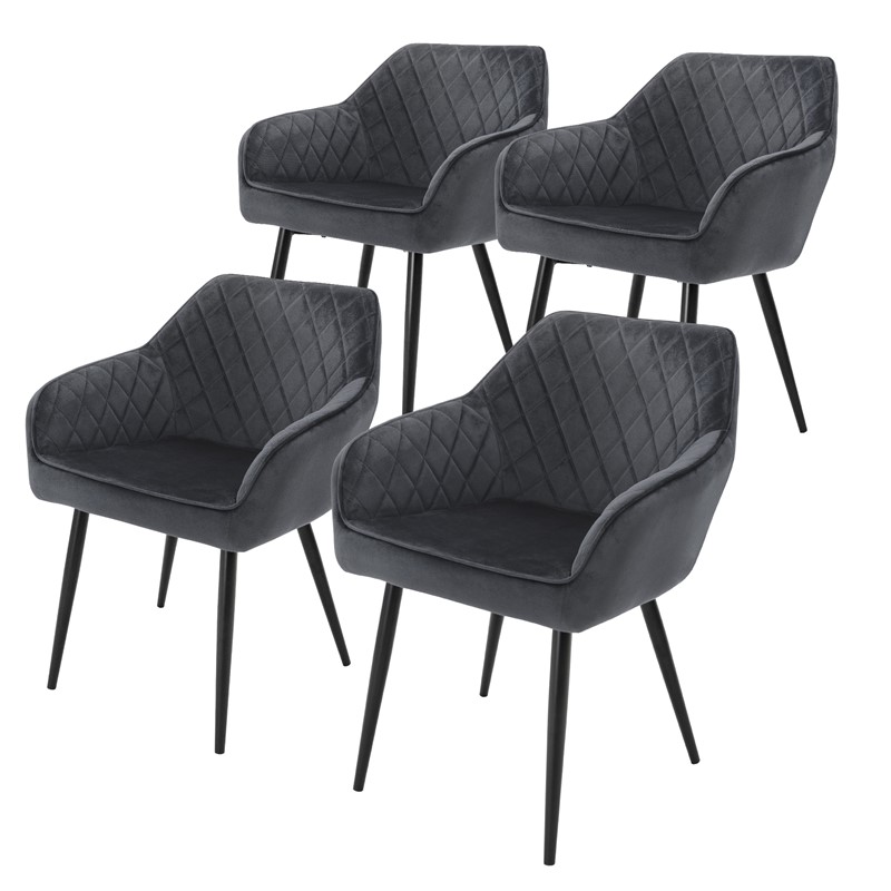 Esszimmerstuhl 4er Set Rauten Steppung Anthrazit Samtbezug mit Metallbeinen inkl. Montagematerial ML-Design Esszimmerstuhl 4er Set Rauten Steppung Anthrazit Samtbezug mit Metallbeinen inkl. Montagematerial ML-Design