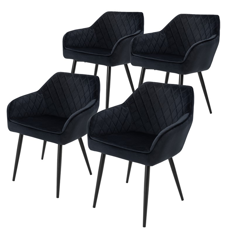 Esszimmerstuhl 4er Set Rauten Steppung Schwarz Samtbezug mit Metallbeinen inkl. Montagematerial ML-Design Esszimmerstuhl 4er Set Rauten Steppung Schwarz Samtbezug mit Metallbeinen inkl. Montagematerial ML-Design
