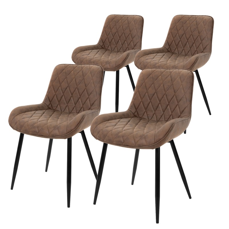 Esszimmerstuhl 4er Set Rauten Steppung Braun Kunstlederbezug mit Metallbeinen & Hohe Rückenlehne inkl. Montagematerial ML-Design Esszimmerstuhl 4er Set Rauten Steppung Braun Kunstlederbezug mit Metallbeinen & Hohe Rückenlehne inkl. Montagematerial ML-Design