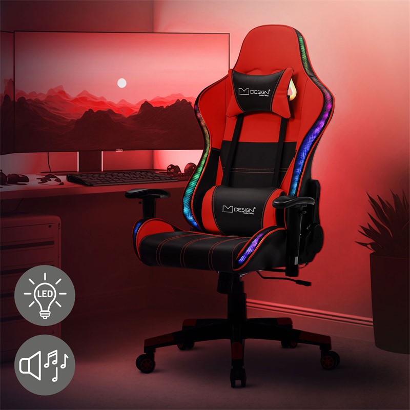 Gamingstuhl mit RGB Beleuchtung & Bluetoothboxen Schwarz/Rot aus Kunstleder ML-Design Gamingstuhl mit RGB Beleuchtung & Bluetoothboxen Schwarz/Rot aus Kunstleder ML-Design