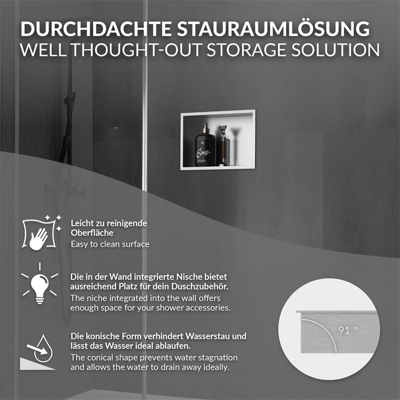 Duschnische 30x20 cm Silber aus Edelstahl Wandnische Duschablage LuxeBath