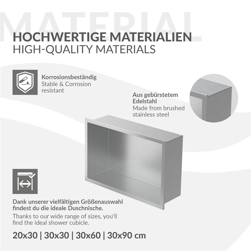 Duschnische 30x20 cm Silber aus Edelstahl Wandnische Duschablage LuxeBath
