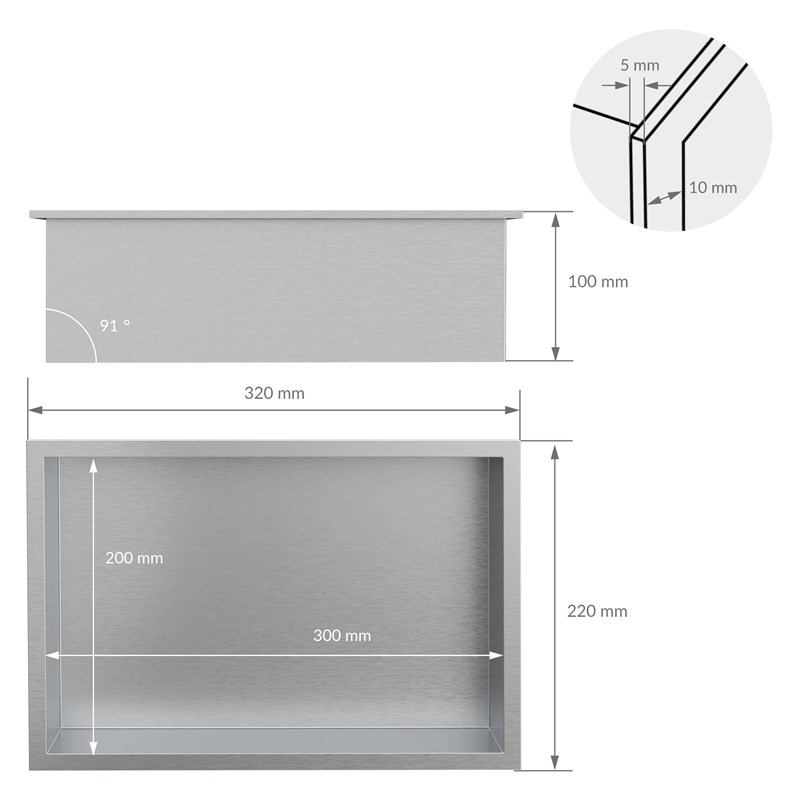 Duschnische 30x20 cm Silber aus Edelstahl Wandnische Duschablage LuxeBath
