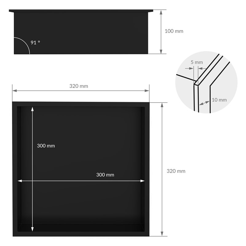Duschnische 30x30 cm Schwarz aus Edelstahl Wandnische Duschablage LuxeBath
