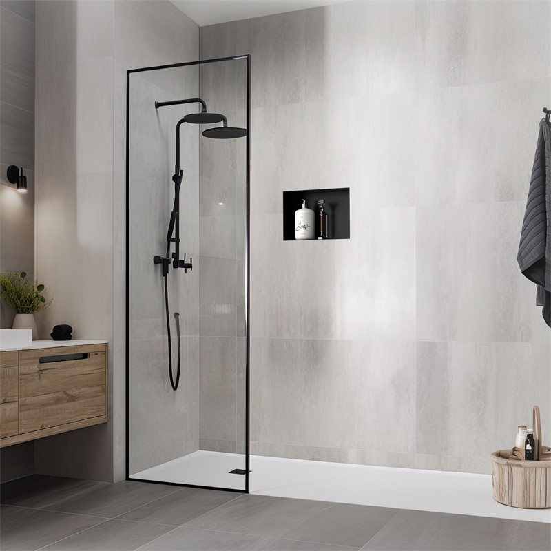 Duschnische 30x20 cm Schwarz aus Edelstahl Unterputz Rahmen Wandnische Duschablage LuxeBath