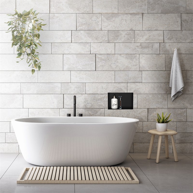 Duschnische 30x20 cm Schwarz aus Edelstahl Unterputz Rahmen Wandnische Duschablage LuxeBath