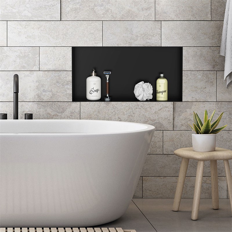 Duschnische 60x30 cm Schwarz aus Edelstahl Unterputz Rahmen Wandnische Duschablage LuxeBath Duschnische 60x30 cm Schwarz aus Edelstahl Unterputz Rahmen Wandnische Duschablage LuxeBath