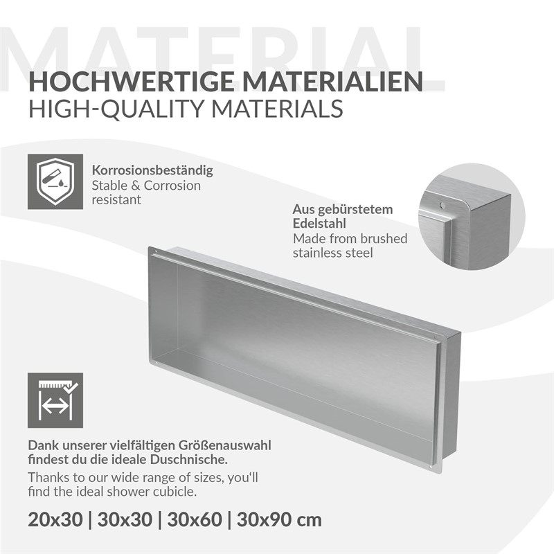 Duschnische 90x30 cm Silber aus Edelstahl Unterputz Rahmen Wandnische Duschablage LuxeBath