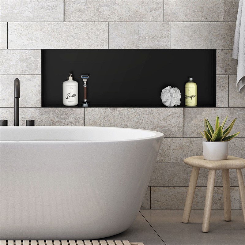Duschnische 90x30 cm Schwarz aus Edelstahl Unterputz Rahmen Wandnische Duschablage LuxeBath Duschnische 90x30 cm Schwarz aus Edelstahl Unterputz Rahmen Wandnische Duschablage LuxeBath