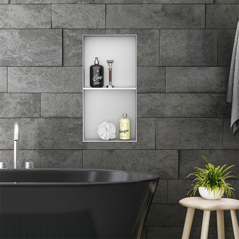 Duschnische 2 Ebenen 30x60 cm Silber aus Edelstahl Unterputz Rahmen Wandnische Duschablage LuxeBath Duschnische 2 Ebenen 30x60 cm Silber aus Edelstahl Unterputz Rahmen Wandnische Duschablage LuxeBath