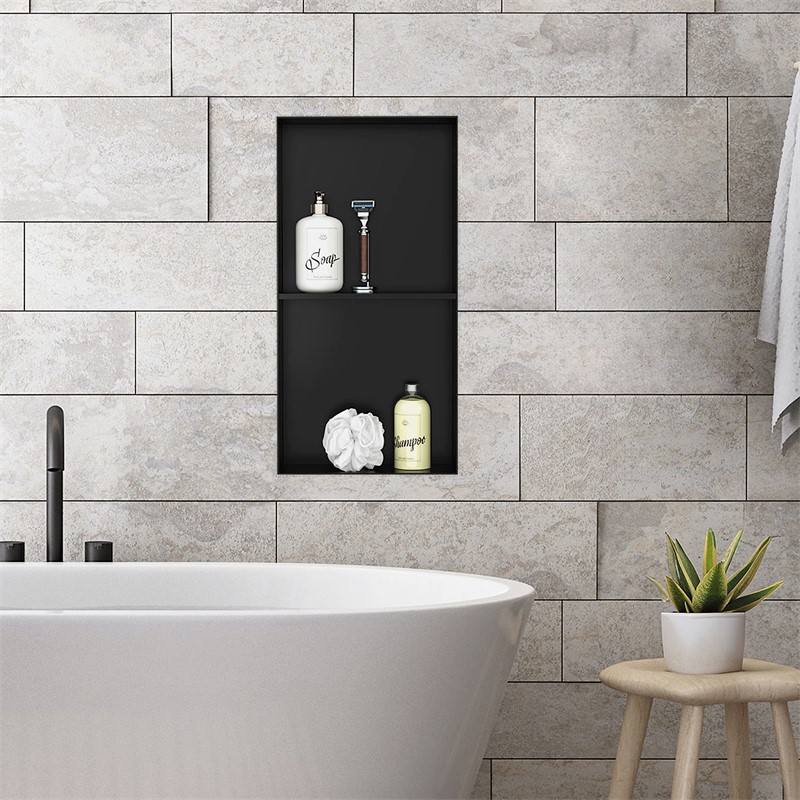 Duschnische 2 Ebenen 30x60 cm Schwarz aus Edelstahl Unterputz Rahmen Wandnische Duschablage LuxeBath Duschnische 2 Ebenen 30x60 cm Schwarz aus Edelstahl Unterputz Rahmen Wandnische Duschablage LuxeBath